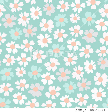 Seamless spring prints in turquoise hue with small daisies flowers 88340971