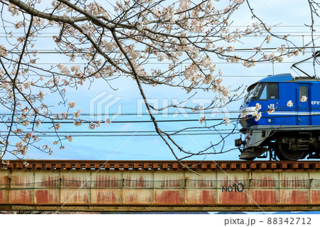 満開の桜と貨物列車 満開の桜と貨物列車 88342712