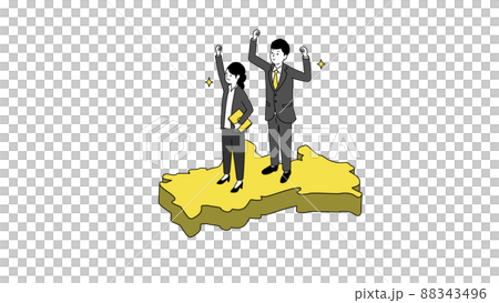 站在山口縣地圖上的微笑商人，3D 插圖，矢量圖 88343496