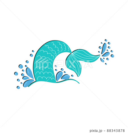 Mermaid tail graphic illustration. Hand drawn teal, turquoise, blue and purple, violet mermaid, fish tail. 88343878