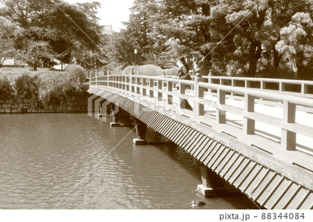 春の小田原を一人旅する女性の姿 88344084