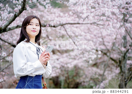 お花見をする女性 お花見をする女性 88344291