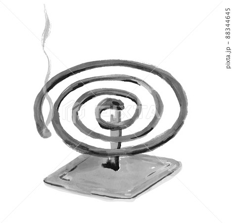 蚊取り線香の手描き和風イラスト モノクロのイラスト素材 蚊取り線香の手描き和風イラスト モノクロのイラスト素材