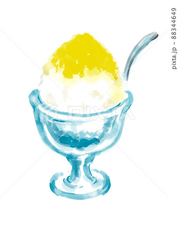 かき氷の手描き和風イラスト レモン かき氷の手描き和風イラスト レモン 88344649