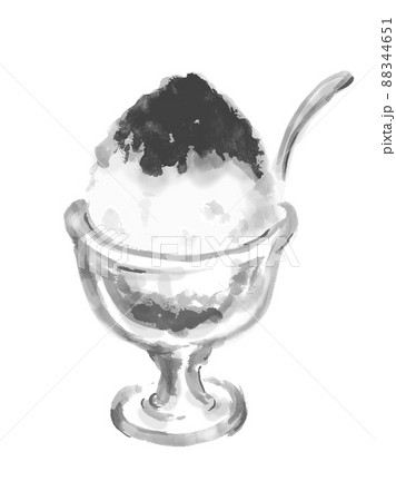 かき氷の手描き和風イラスト モノクロ かき氷の手描き和風イラスト モノクロ 88344651