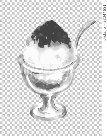 かき氷の手描き和風イラスト モノクロ かき氷の手描き和風イラスト モノクロ 88344651