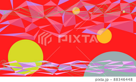 red with the sun on the horizon abstract background 80e style, bright vintage retro illustration 88346448