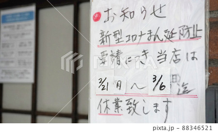 新型コロナ蔓延防止要請による飲食店休業の張り紙＜02＞ 88346521