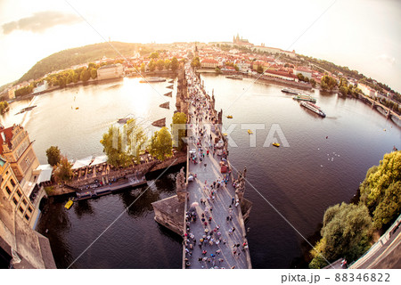 Charles Bridge looking towards the Castle, Royal Palace and Vitus Cathedral. Prague, Czech Republic 88346822