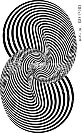 Abstract twisted black and white shape. Optical illusion of distorted surface. Twisted rounded stripes. 88347685