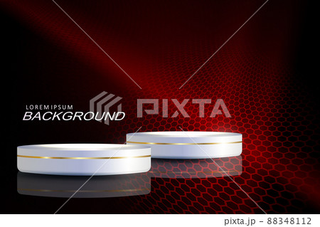 A round white stage with a golden border on a red mesh background A round white stage with a golden border on a red mesh background 88348112