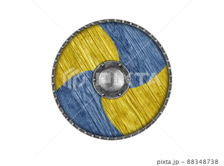 Old colored round shield isolated on white background 88348738