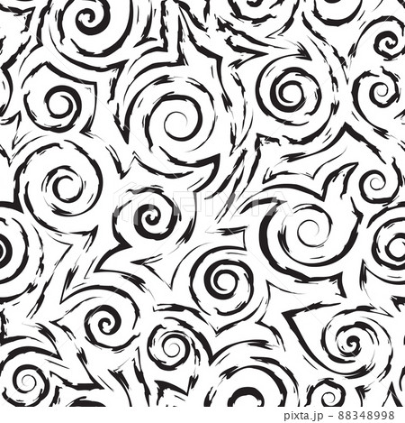 Stock vector monochrome seamless pattern of spirals and waves.Stock vector seamless texture of flowing stripes with ragged edges and irregularities. Stock vector monochrome seamless pattern of spirals and waves.Stock vector seamless texture of flowing stripes with ragged edges and irregularities. 88348998
