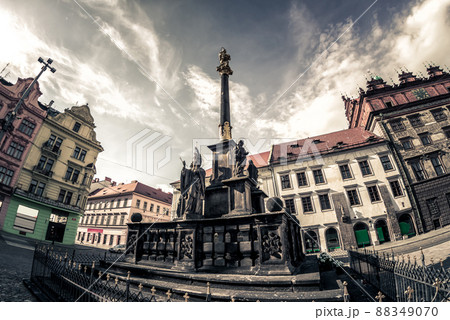 Plaque Pillar at Republic Square. Pilsen (Plzen), Czech Republic 88349070