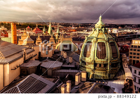 Art Nouveau style dome of the Municipal House. Prague, Czech Republic Art Nouveau style dome of the Municipal House. Prague, Czech Republic 88349122