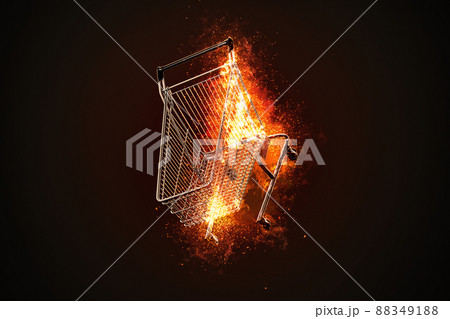 Burning shopping cart. 3D illustration Burning shopping cart. 3D illustration 88349188