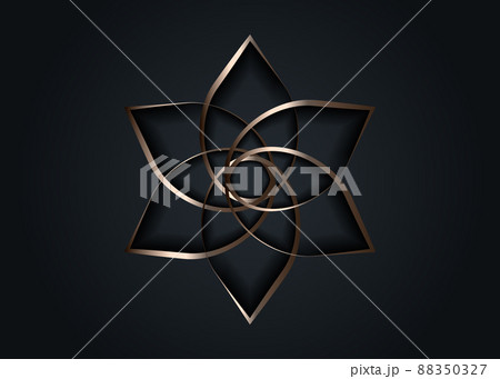 Silver lotus flower mandala, Seed of life symbol Sacred Geometry. Logo icon Geometric mystic mandala of alchemy esoteric Flower. Vector gold metal line art divine meditative amulet isolated on black 88350327