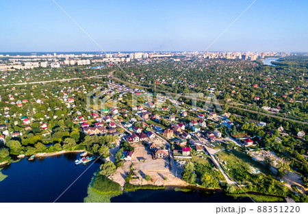 Aerial view of houses at the Dnieper riverside in Kiev, the capital of Ukraine before the war with Russia Aerial view of houses at the Dnieper riverside in Kiev, the capital of Ukraine before the war with Russia 88351220