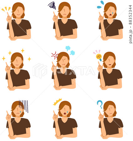 ボブヘアの女性のイラストの様々な表情セッ ボブヘアの女性のイラストの様々な表情セッ 88352344