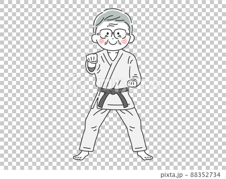 正拳突きをする、空手家の年配男性のイラスト 88352734