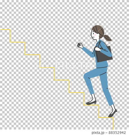 A woman in a suit going up the stairs 88352942