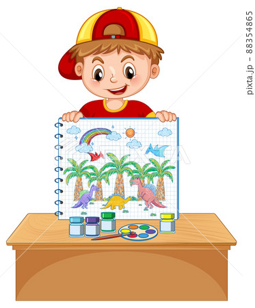 A boy holding notebook with a doodle sketch design on white background A boy holding notebook with a doodle sketch design on white background 88354865