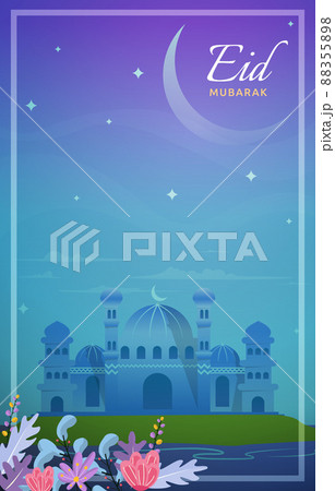 Eid Mubarak Greeting Card Mosque Night Sky Vector Design Template Eid Mubarak Greeting Card Mosque Night Sky Vector Design Template 88355898