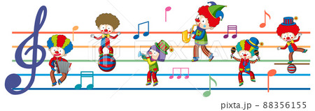 Happy children playing musical instruments with music notes on white background 88356155