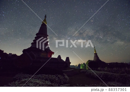 Milky Way sacred temple Doi Inthanon National Park, 88357301