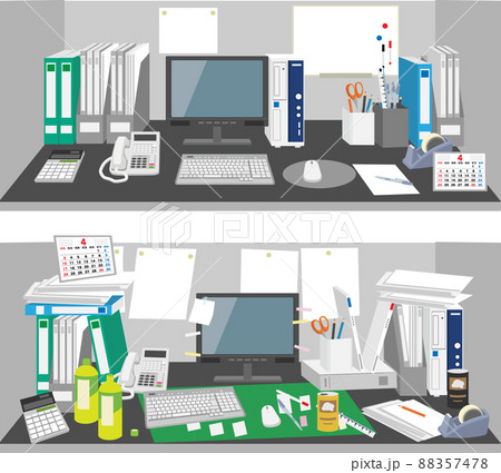 オフィスの整理された机と乱雑な机のイラスト素材 [88357478] - PIXTA