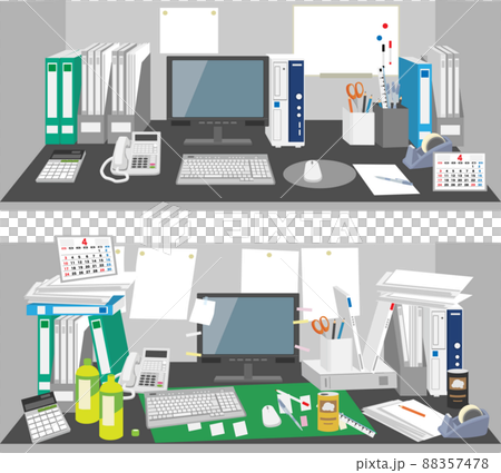 辦公室裡有條理的辦公桌和凌亂的辦公桌 88357478