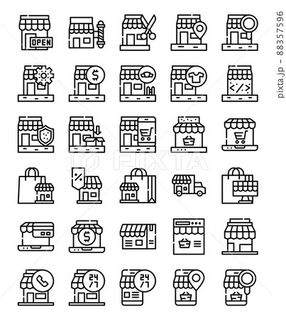 simple line store shop icons 88357596