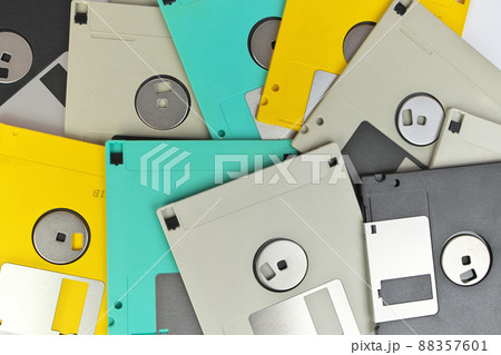 Full Frame Close up of 3.5 Inch Floppy disks for background. Retro digital storage technology. 88357601