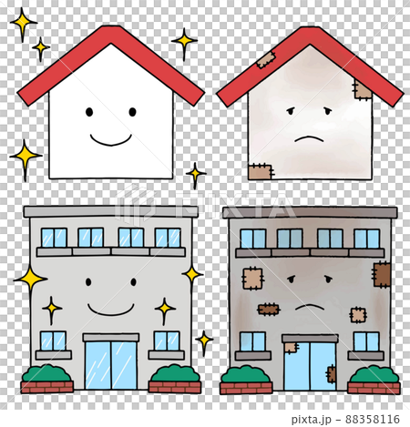 Shiny new house and tattered used house set 88358116