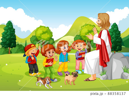 Jesus and children at the park Jesus and children at the park 88358137