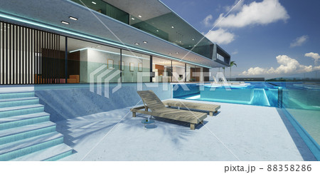 Luxury villa exterior design with beautiful seascape Luxury villa exterior design with beautiful seascape 88358286