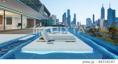 Luxury villa exterior design with modern cityscape Luxury villa exterior design with modern cityscape 88358287