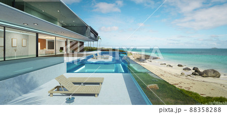 Luxury villa exterior design with beautiful seascape 88358288