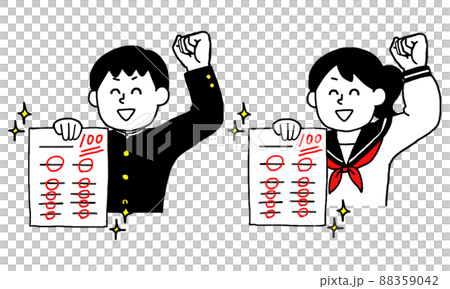 穿著校服(簡單)的男人和女人拿著100分的測試膽量擺姿勢 穿著校服(簡單)的男人和女人拿著100分的測試膽量擺姿勢 88359042