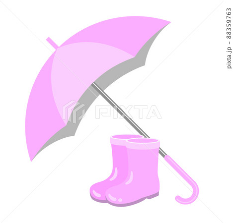 ピンク色の傘と長靴イラストイメージのイラスト素材