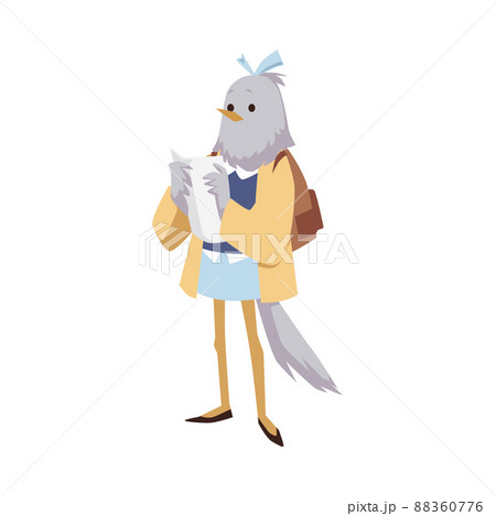 Cute schoolgirl bird character with backpack, flat vector illustration isolated. 88360776