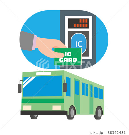 緑色のバスとICカード決済 88362481