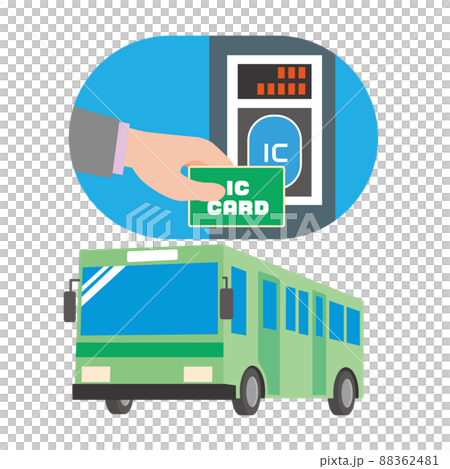 緑色のバスとICカード決済 88362481