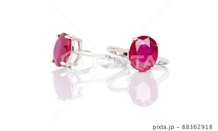 Ruby stones Jewel or gems ring on white background with reflection. Collection of natural gemstones accessories. Studio shot 88362918