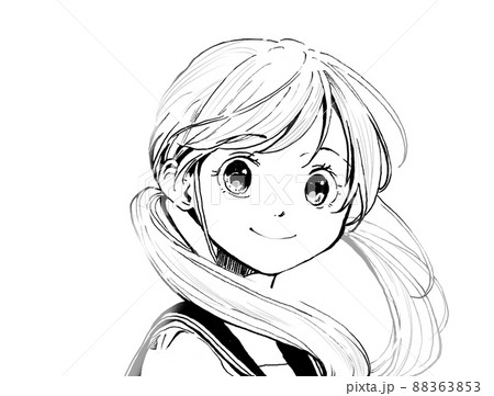 人物単体セーラー服お下げ髪笑顔の女の子の振り返るモノクロイラスト 人物単体セーラー服お下げ髪笑顔の女の子の振り返るモノクロイラスト 88363853