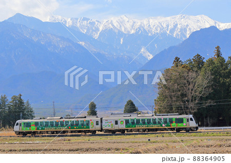 大糸線 早春の安曇野を行くリゾートビューふるさと 大糸線 早春の安曇野を行くリゾートビューふるさと 88364905