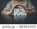 Housing Insurance and Real Estate Owner Protection Concept. House Rental-Sale for Future Wealthy, Home Residential Realtor Sell for Customer. Property Future Invest Agent and Customers Service 88365003