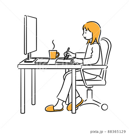 ペンタブで作業をする女性の全身イラスト ペンタブで作業をする女性の全身イラスト 88365129