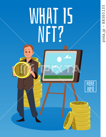 Non-fungible token NFT digital technology banner, flat vector illustration. Non-fungible token NFT digital technology banner, flat vector illustration. 88365135