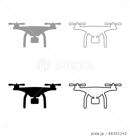 Drone with camera set icon grey black color vector illustration image solid fill outline contour line thin flat style 88365243